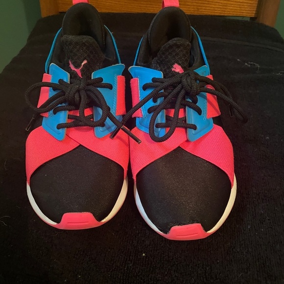 Puma Ignite Shoes Size 4C Girls Lace Blue Pink Black Sneaker Running Wal… - Picture 1 of 6